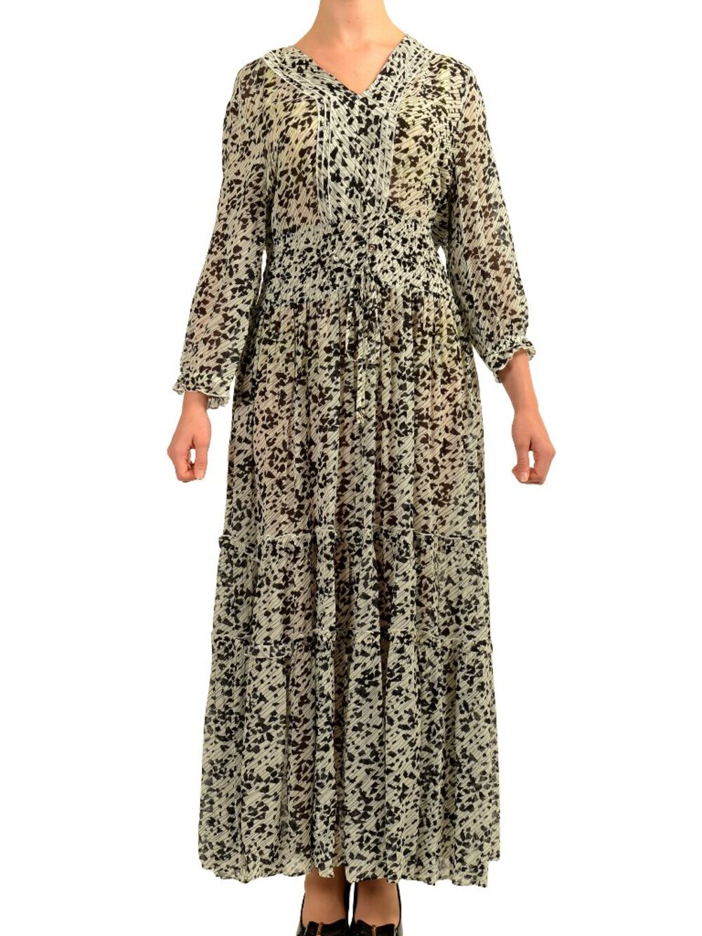 Hugo Boss Women's "Dellima" Ruffled Geometric Print Long Dress US M IT 42